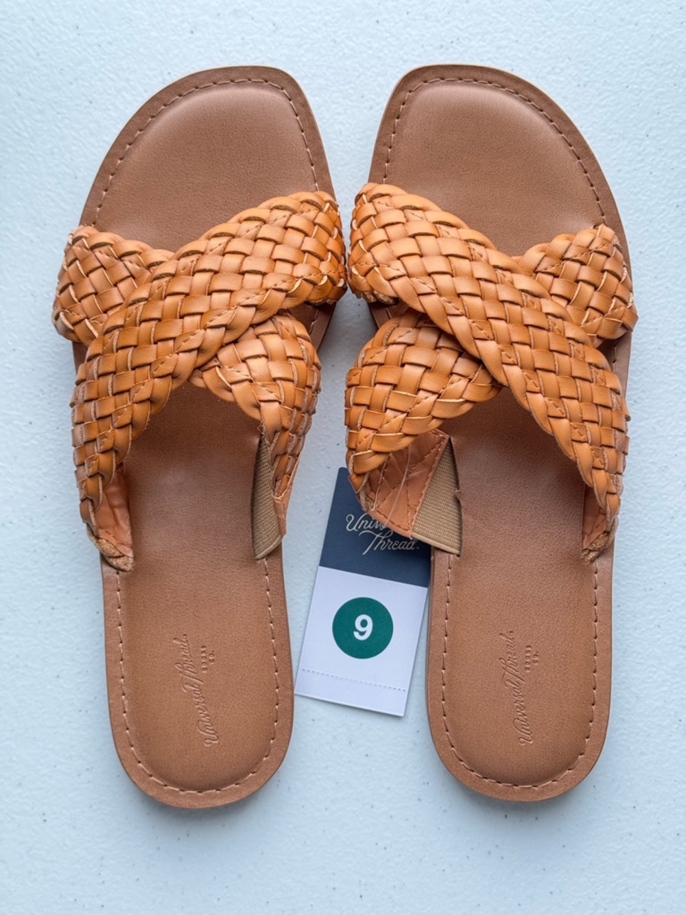 Woven Brown Slide Sandals Size 9 Cognac Universal Thread NEW